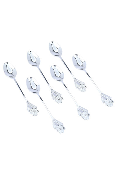 Alsaif Gallery Set of steel tea spoons with rose handle,Al Saif Gallery, 6 pi...