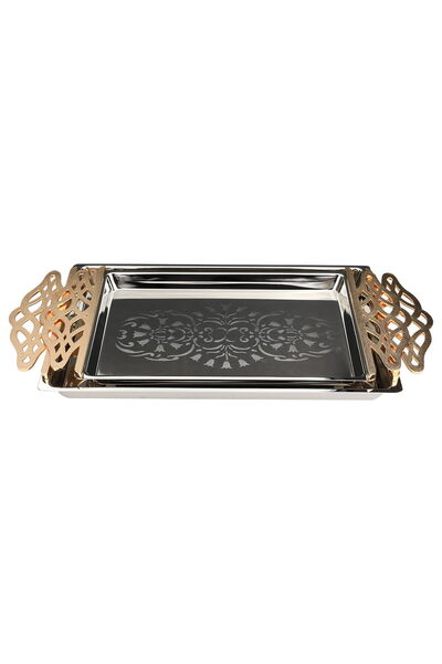 Alsaif Gallery Al Saif Gallery steel tray set with a gold handle, two pieces,...