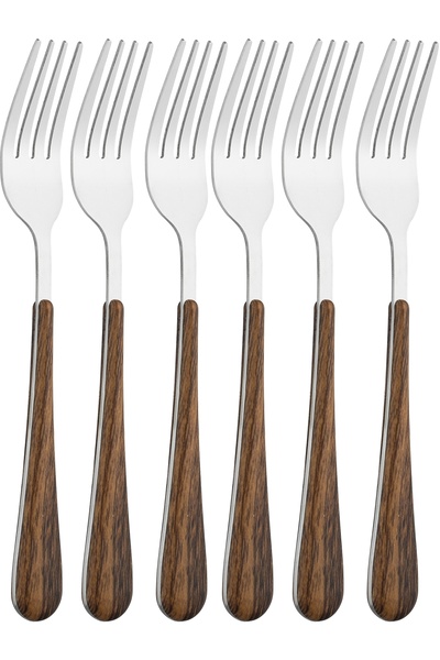 Alsaif Gallery Al Saif Gallery Stainless Steel Fork Set, 6 Pieces - Silver Wood