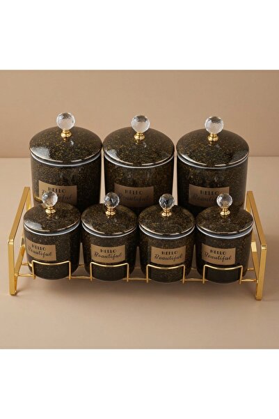 Alsaif Gallery Al Saif Gallery porcelain spice boxes set, 7 pieces, gold stan...