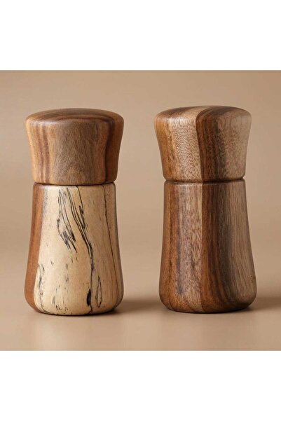 Alsaif Gallery Al Saif Gallery Wooden Salt Grinder Set, 2 Pieces - Brown