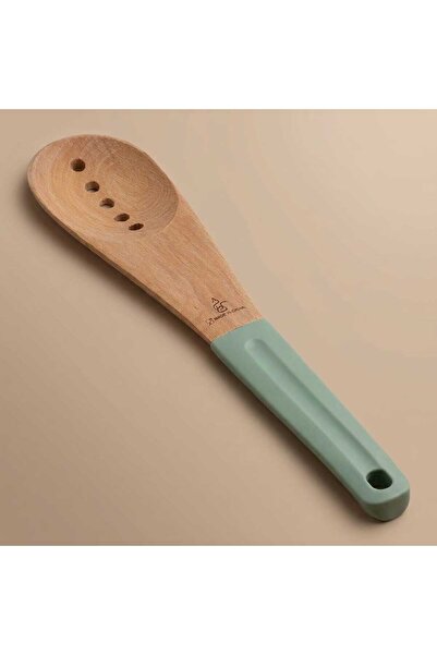 Alsaif Gallery Al Saif Gallery wooden spoon, silicone handle, perforated - green