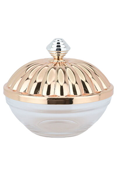 Alsaif Gallery Golden Glass Serving Bowl with Stainless Steel Lid - Small 10×...