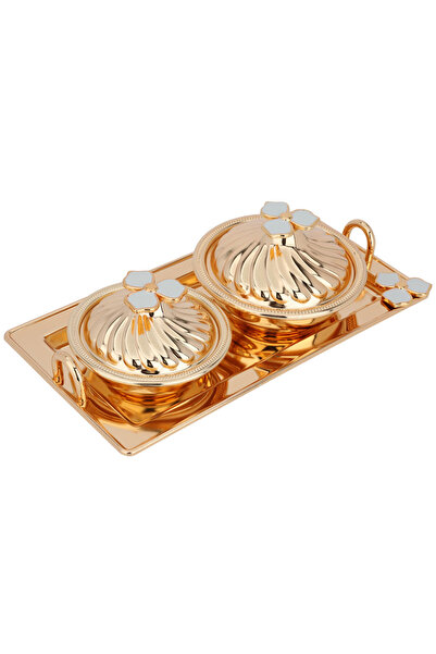 Alsaif Gallery Alif Gallery Serving Trays Set With Dates, Steel, 3 Pieces - Gold