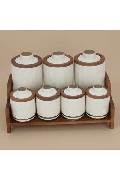 Alsaif Gallery Al Saif Gallery porcelain spice box set, 7 pieces, wooden stan...
