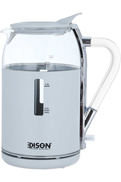 Edison غلاية كهربائية زجاجية فاخرة WK-8812، سعة 1.5 لتر، 2200-1850 واط - رماد...