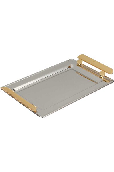 Alsaif Gallery Al Saif Gallery Steel Serving Tray, 30x18.5x1 cm - Silver Gold