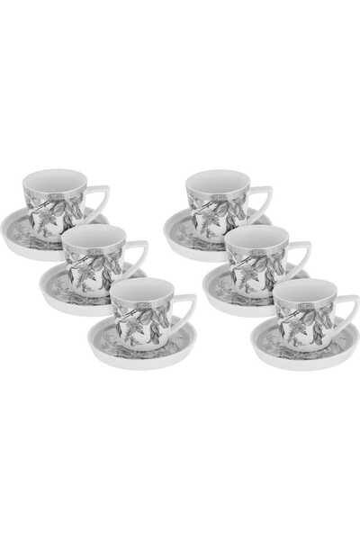 Alsaif Gallery A set of white porcelain coffee cups with a silver wooded patt...