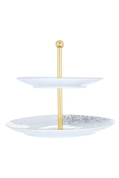 Alsaif Gallery Al Saif Gallery porcelain cake stand, 2 levels, gray-white pat...