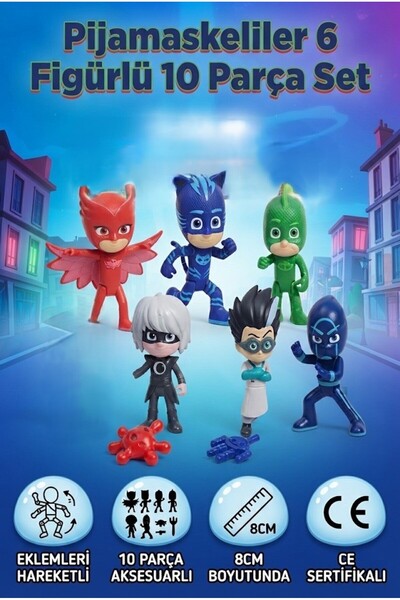Tıfıl Toys Pj Masks Pijamaskeliler Catboy Owlette Gekko 6'lı 10 Parça Aksesua...