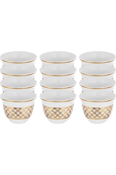 Alsaif Gallery Al Saif Gallery porcelain Arabic coffee cups set, golden patte...