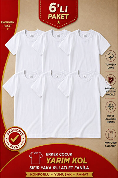 chulfa Boy's Half Sleeve Crew Neck 6-Piece Undershirt. One Hundred Percent Co...