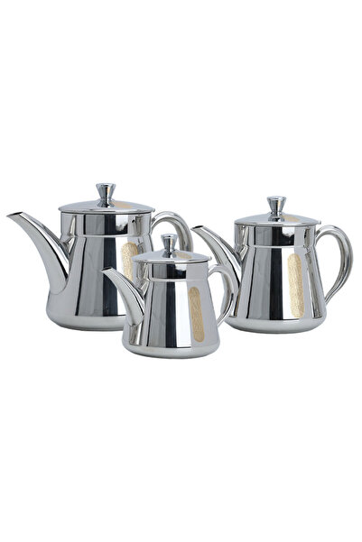 Alsaif Gallery Steel Teapot Set, 3 Pieces - Silver