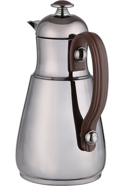 Alsaif Gallery Al Saif Gallery Thermos Dallah Tamim 10, 0.5 Liter, Stainless Steel Interior, Wooden Handle, Push-Button Lid - Glossy Black