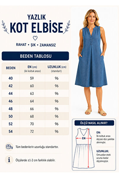 Kadın V Yaka Cepli Kolsuz Yazlık Kot Elbise