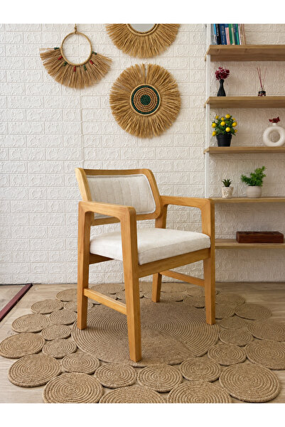 silla İstanbul Sandalye Teddy Krem Kumaş Naturel Ahşap Sandalye