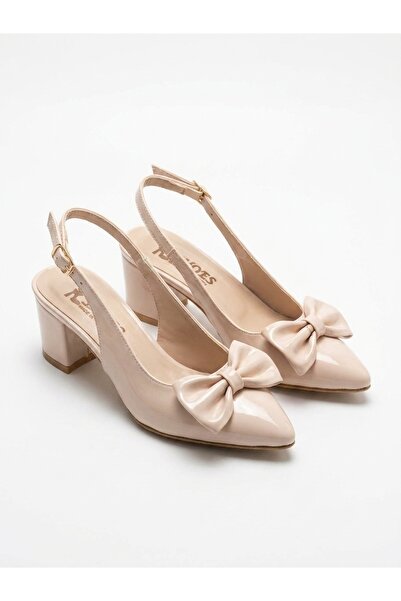 Nubbock Beren Women's Beige Patent Leather Open Back 5 cm Heeled Shoes with B...
