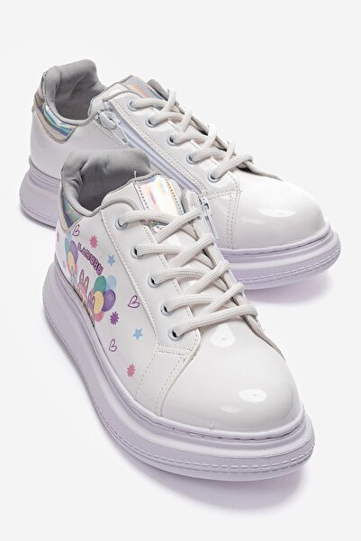 mnpc inci mark Kız Çocuk Beyaz Rugan Sneaker Ayakkabı