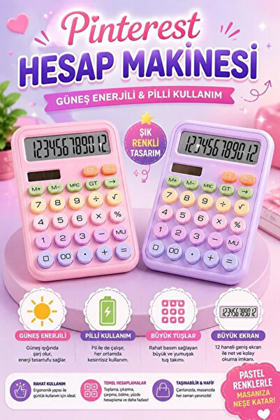 AYGÖREN HOME Pinterest Renkli Hesap Makinesi | 10 Haneli Yuvarlak Tuşlu Şirin...