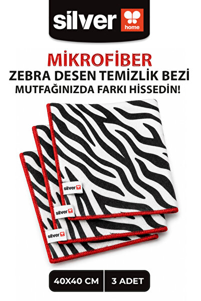 SİLVER HOME Microfiber 3-Piece Zebra Pattern Kitchen Cloth 40x40cm
