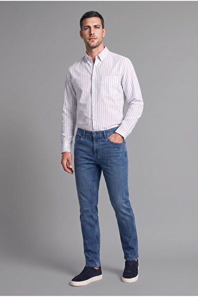 DeFacto 100% Cotton Regular Fit Striped Shirt Collar Long Sleeve Shirt H3617A...