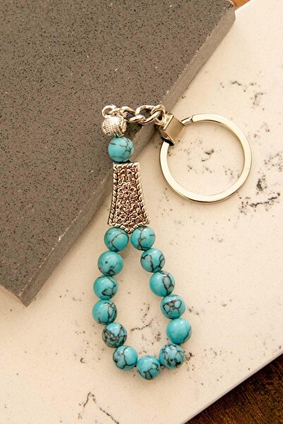 TESBİHKENTİ Stylish Eye-Catching Keychain with Turquoise Stone