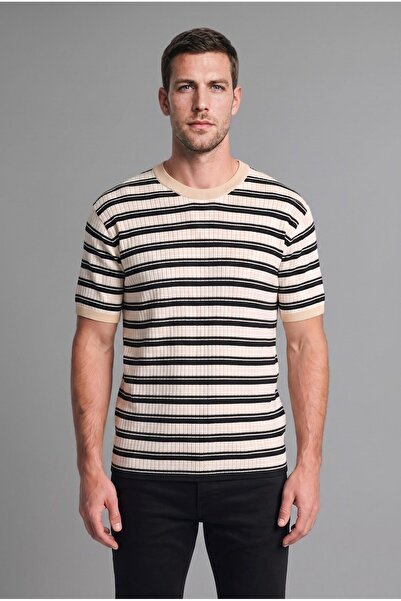 DeFacto Relax Fit Crew Neck Short Sleeve Striped Ribbed T-Shirt H6669Ax26Au