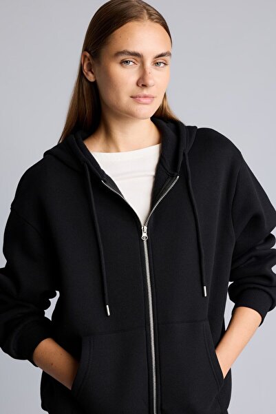 DeFacto Relax Fit Kapüşonlu Fermuarlı Cepli Basic Sweatshirt Hırka D8717AX24WN