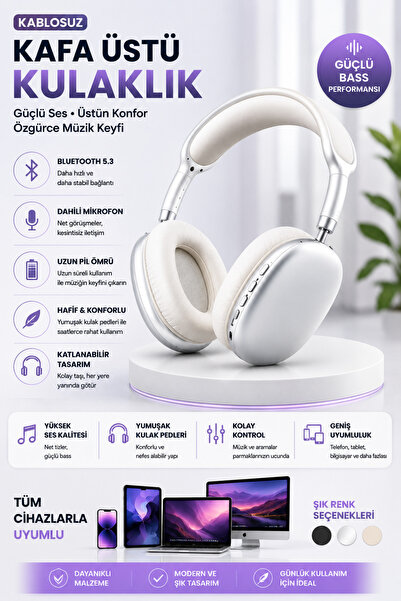 Happy Owl Kablosuz Bluetooth Kafa Üstü Kulaklık – Mikrofonlu, Şarjlı, Katlanabilir, Yumuşak Pedli, Güçlü Bass, Telefon Bilgisayar Uyumlu