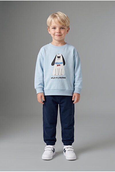 DeFacto Dinosaur Printed Sweatshirt Top Elastic Cuffed Bottom 2-Piece Set Bab...