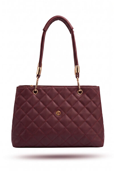 LYRA Bags & Accessories Hand and Shoulder Bag Burgundy Diamond Pattern with G...