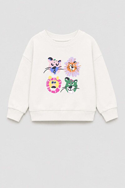 Monila Girl's 3 Thread Fabric Cotton Animal Print Sweatshirt