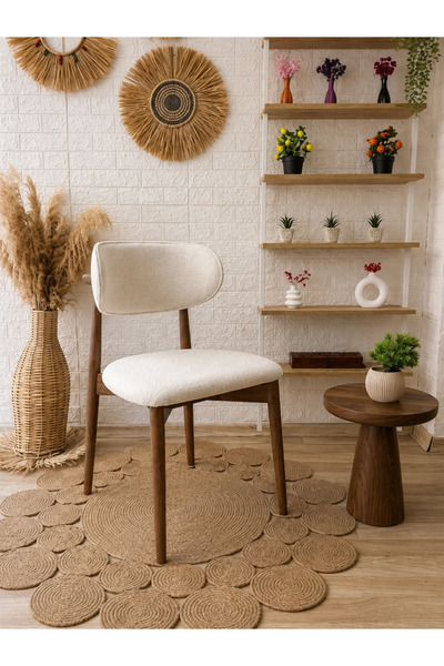 silla Polo Sandalye Teddy Krem Kumaş Ceviz Ahşap Sandalye