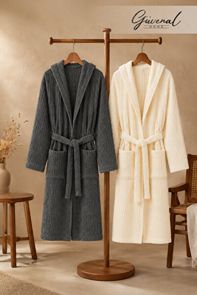 Güvenal Verona Men's & Women's Cotton 2-Piece Striped Hooded Bathrobe Set |  ...