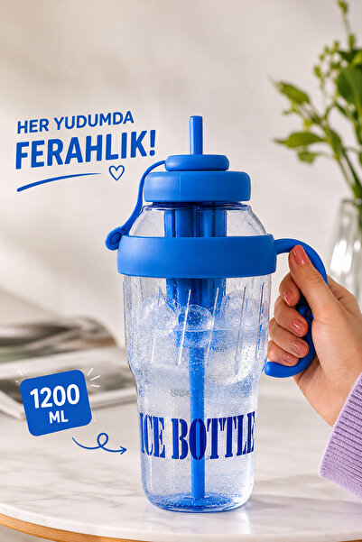 M&B WATER BOTTLE Ice Bottle - Blue Flask with Straw, Luxury Flask, Detox Wate...
