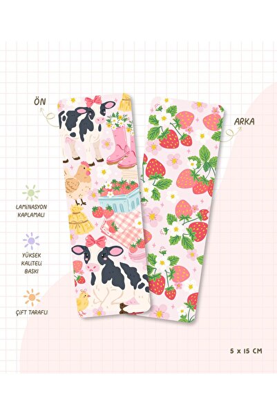 Flurina Studio Çift Taraflı Kitap Ayracı No:017 - Strawberry Farm