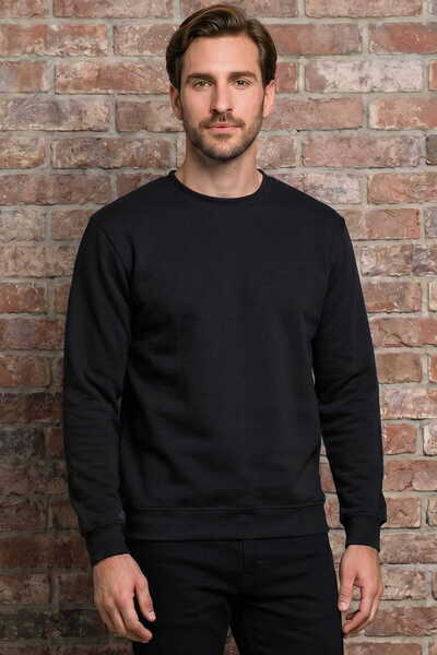 RELAXIA Men's Black Crew Neck Basic Sweatshirt Long Sleeve Ribbed Regular Fit...