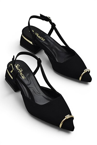 ISPARTALILAR 806 Women's Heeled Shoes 3.5 cm Thick Heeled Open Back Heeled Shoes