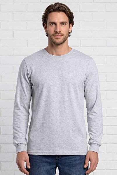 RELAXIA Combed Cotton T-Shirt Long Sleeve Men's Gray Melange