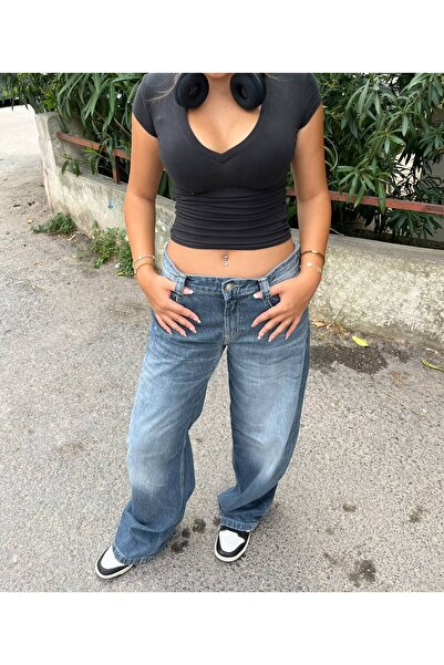 Messy Girls Balon Kesim Baggy Düşük Bel Denim Jean %100 Pamuk Kot Kumaş