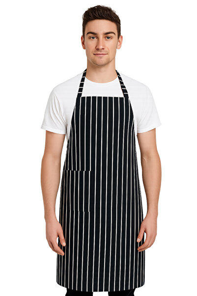 İŞMONT Strap Apron Black and White Striped