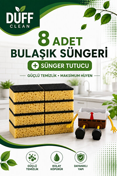 DUFF CLEAN 8-Piece Dish Sponge Set + Gift Sponge Holder |   Powerful Cleaning...