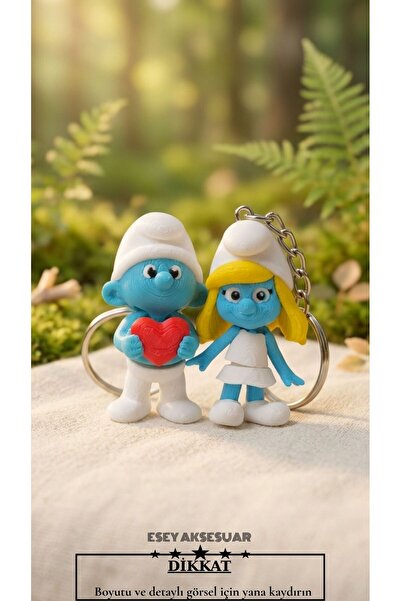 Esey Dizayn Şirine ve Şirin 3D MİNİ BOY Çift Anahtarlık- Okul Çantası Süsü - ...