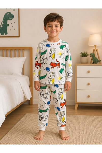 elmas kids Boys' 100% Cotton White Cute Animals Patterned Long Sleeve Winter ...