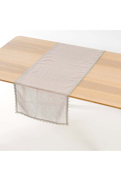 Vanelli Home Gri Keten Sim Dantel işlemeli 50x150 cm Masa Bandı