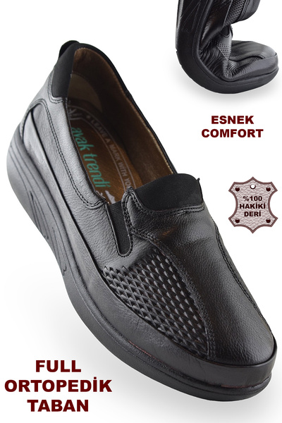 ISPARTALILAR 301 FULL ORTHOPEDIC Sole Daily Black Genuine Leather Women's Sho...