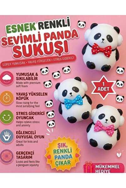 OYUNCAKSAHİLİ Panda Sukuşi Skuşi Squishy 1 Adet Panda Sevimli Ayıcık Çek Uzat...