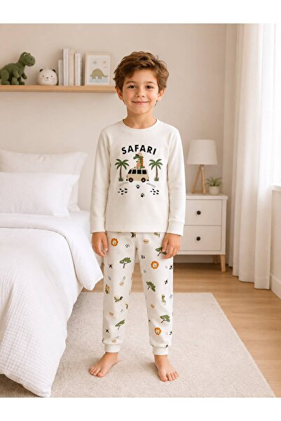 Pajama Shop Dečački set od 100% pamuk delova, beli minibuz, krokodil safari, ...