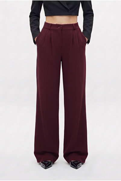 Ritnice Lycra Series Flexible Elastic Waist Stretchy Burgundy Palazzo Trousers