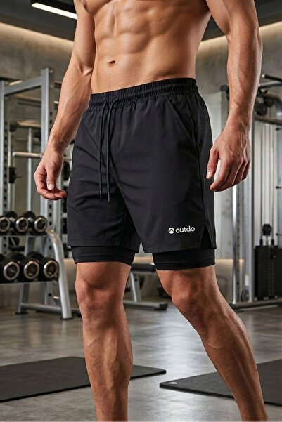 OUTDO Erkek Koşu Şortu Taytlı Hızlı Kuruyan Micropoly Fitness Antrenman Halı ...